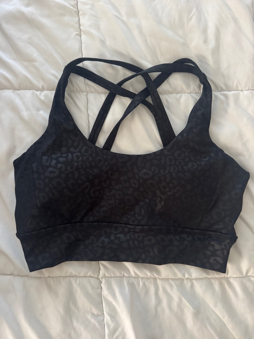 Buff Bunny Black Leopard-Print Strappy Sports Bra - Large
